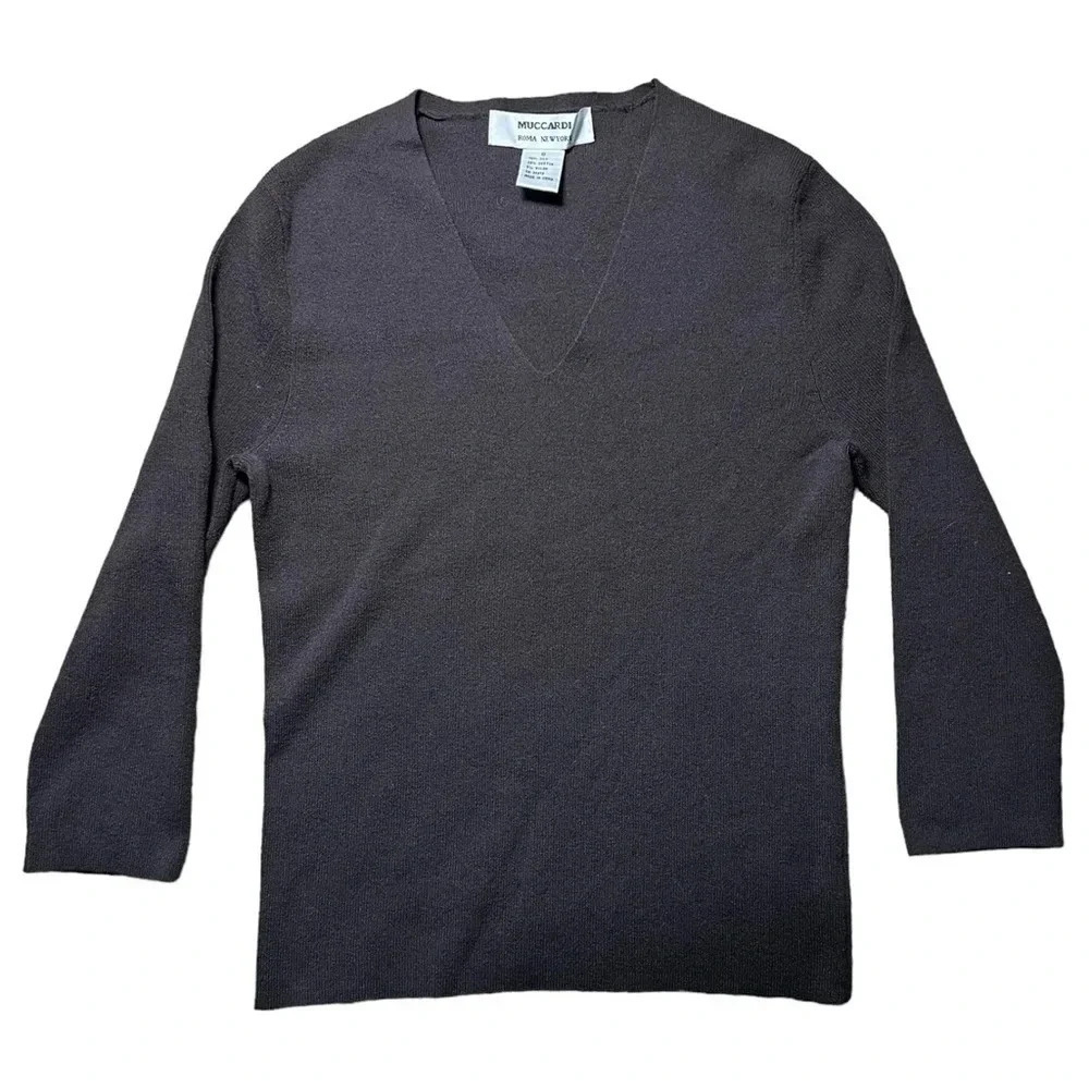 MUCCARDI Roma New York Silk V-neck Knit Brown Sweater Size Small